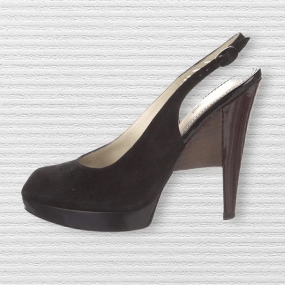 YSL Suede Slingback Close Toe High Heel Black Clogs Shoes - Picture 2 of 6